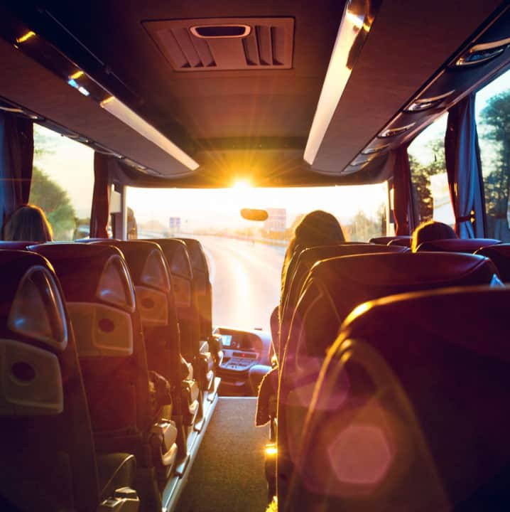 Inside a coach bus